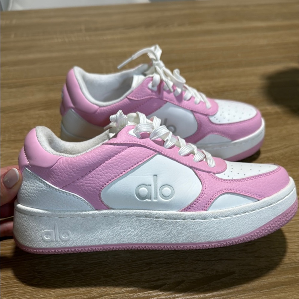 ALO Yoga Pink and White Retro Sneakers